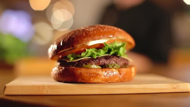 Hamburger in a restaurant