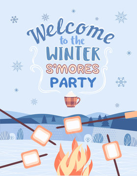 S'mores Winter Party Welcome Vector Poster