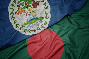 waving colorful flag of bangladesh and national flag of belize.