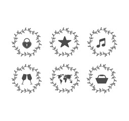 Hightlight icon  for social media. Icons in a wreath. Stylish set of icons for website or social media pages, page design