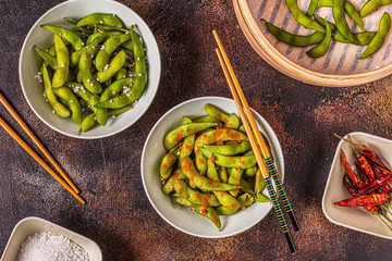 Cooked green edamame, japanese food.
