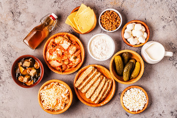 Fermented food, probiotics, top view