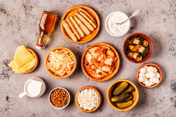 Fermented food, probiotics, top view