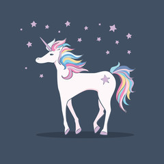Naklejka na ściany i meble Unicorn in Pastel color with Stars Postcard