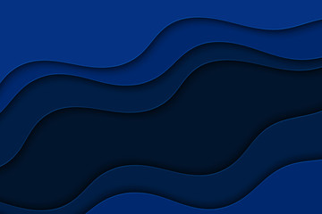 Abstract blue background with curve lines and waves. Paper cut water wallpaper.