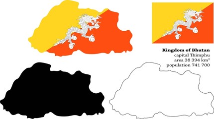 Bhutan vector map, flag, borders, mask , capital, area and population infographic