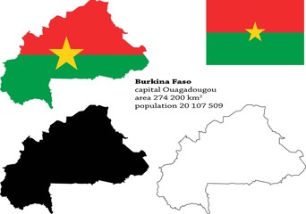 Burkina-Faso vector map, flag, borders, mask , capital, area and population infographic