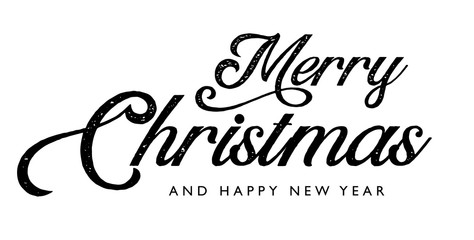 Merry Christmas Banner. Xmas handwritten lettering. Greeting card header for poster, invitation, flyer. Black vintage script typography for winter holidays. Happy New Year celebration.