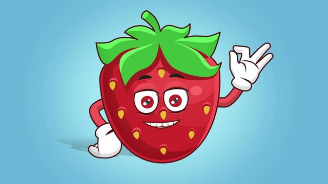 Cartoon Strawberry Face Animation Ok Hand Sign with Alpha Matte