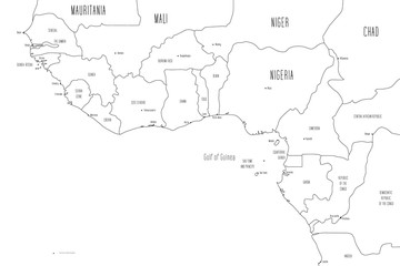 Map of Gulf of Guinea countries. Handdrawn doodle style. Vector illustration