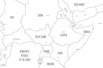 Map of Eastern Africa. Handdrawn doodle style. Vector illustration