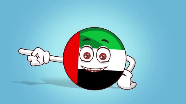 Cartoon Icon Flag UAE United Arab Emirates Face Animation Left Side Pointer with Alpha Matte
