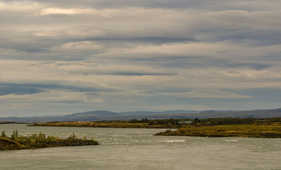 Iceland, autumn, typical Icelandic landscape, clouds expanse of water