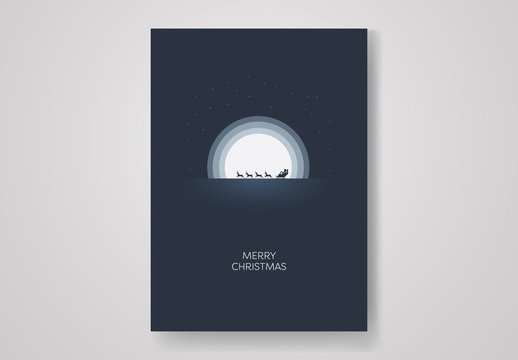 Christmas Card Layout with Santa Riding at Night