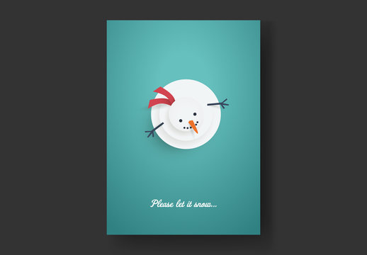 Christmas Card Layout with Snowman Looking Up