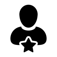 Bookmark icon vector with star male user person profile avatar symbol for rating in a glyph pictogram illustration