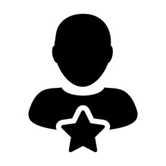 Ranking icon vector with star male user person profile avatar symbol for rating in a glyph pictogram illustration
