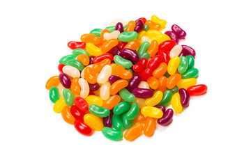 Colorful jelly beans isolated on white.