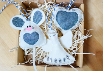 Handmade Christmas felt toys:  angel, heart and rat
