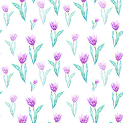 Watercolor pattern with violet flowers.