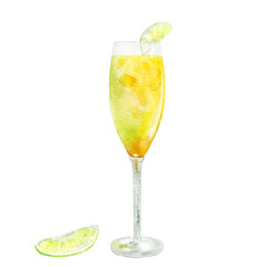 Hand drawn watercolor cocktail with lemon slices.