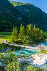 Rope bridge on the river Soca, Triglavski national park, Slovenia