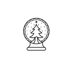 Christmas snow tree globe round vector illustration. White background.