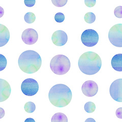 Watercolor seamless pattern with circles in blue tones.