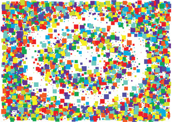 Festive color square confetti background. Abstract frame confetti texture for holiday, postcard, poster, website, carnival, birthday, children's parties. Cover confetti mock-up. Wedding card layout
