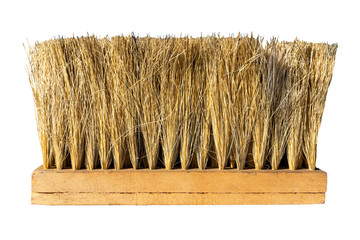 Wooden broom brush with light bristles, isolated on a white background with a clipping path.