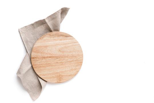 Empty wooden platter with napkin