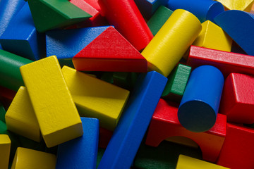 Kids educational developing toys frame on white background. Top view. Flat lay. Copy space for text