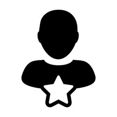 Rating icon vector with star male user person profile avatar symbol in a glyph pictogram illustration