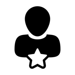 Star icon vector male user person profile avatar symbol for rating in a glyph pictogram illustration