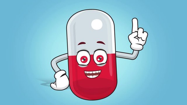 Cartoon Pill Capsule Face Animation Think and Idea with Alpha Matte