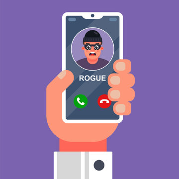 A Scammer Is Calling On A Cell Phone. Extorting Money, Cheating On The Phone. Flat Illustration