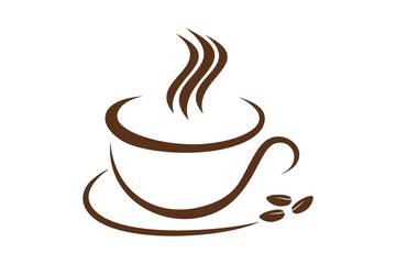 a cup of coffee with coffee bean icon, a cup coffee on line logo template