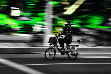 Bike with slow shutter blur background 