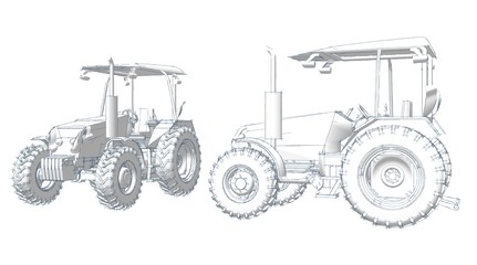 tractor sketch 3d illustration linear graphic © Svjatoslav