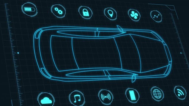 futuristic hud template for an electric car connected online, concept of modern automotive industry and IoT