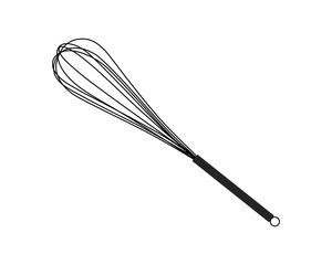 Black line drawing of a wire whisk, vector illustration