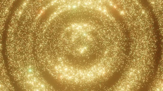 golden background loop, festive twinkling gold glitter, sparkly waves of glitter move from the center, 4k