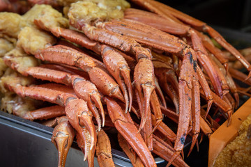 Delicious cooked healthy crabs  on an Asian food market