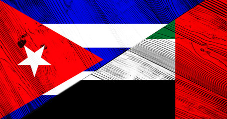 Cuban and United Arab Emirates flag on wooden boards