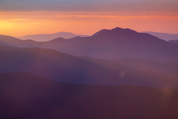 beautiful purple sunset in the mountains