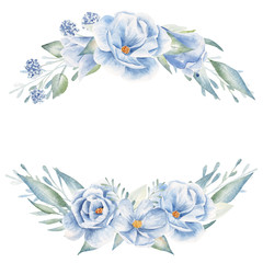 Blank hand drawn floral frame raster illustration