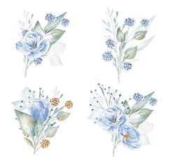 Blaue und rote Blumen, handgezeichnete Aquarellillustrationen © tanialerro