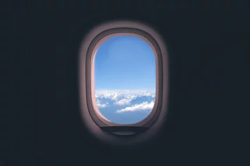Poster Airplane window. Mountain and clouds view © Mikhail