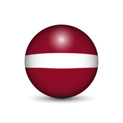 Flag of Latvia in the form of a ball isolated on white background.