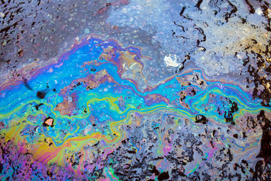 Oil Petrol Pollution Rainbow Gasoline Leak on Pavement